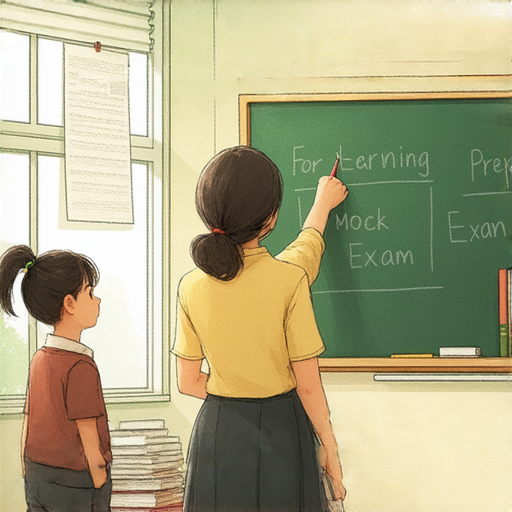 外籍英文老師教授學生如何準備Mock Paper，學生輕鬆面對考試，表情專注互動，背景為教室環境，展現一對一教學的氛圍，揭開考試秘訣。