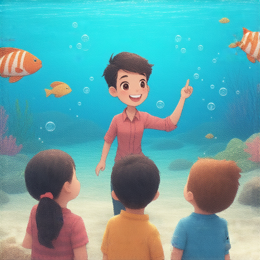 探索石字的秘密的圖片，展現外籍英文老師用生動方式講解石屎和石斑，吸引學生輕鬆學習英語和海洋生物知識，增進語言與文化的互動。