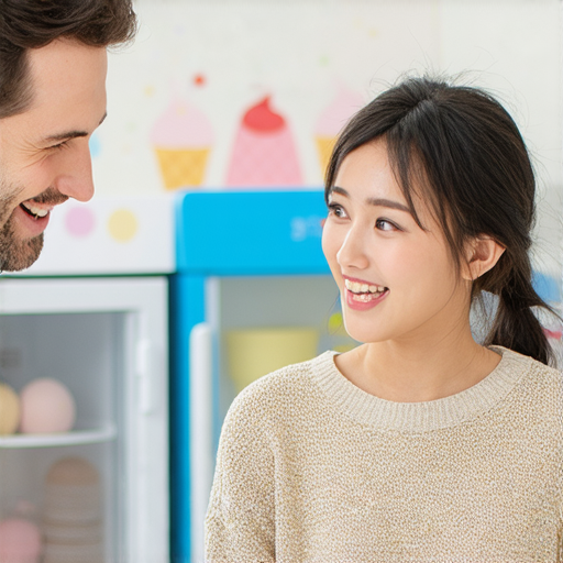 冰淇淋、冰箱與冰毒的英文學習場景，外籍老師正與學生一對一互動，提升英語口語能力，注重日常詞彙與用法，擴展學習內容，讓學生能輕鬆掌握。