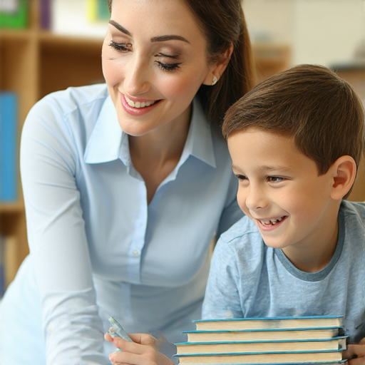 外籍老師一對一教學場景，小學生正專心提升英文閱讀理解能力，桌上擺放著英文書籍，學習氣氛輕鬆愉快，掌握小五英文的關鍵時刻。