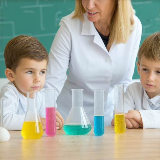 發現石灰與石膏的奧秘，外籍英文老師一對一探索化學世界的學習場景，學生專注聽講，桌上擺放化學實驗器材，增進動手能力及興趣，立即報名參加。