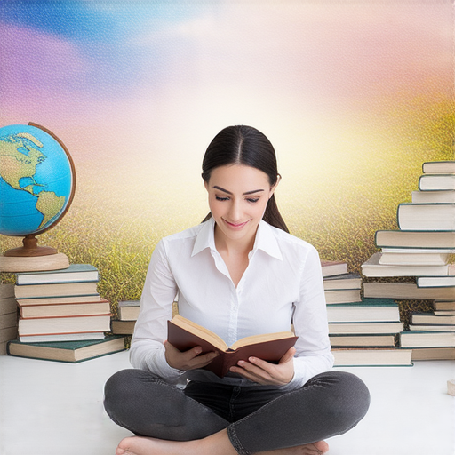 一位外籍老師與學生一對一學習英語，背景展示和平文化交流的元素，象徵探索世界的無限可能和夢想的真諦，彰顯語言學習的重要性。