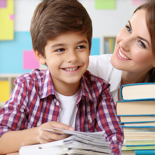 與外籍老師互動學習英文的學生，笑容滿面，沉浸在探索英語世界中，展示流利英文交流的樂趣與自信，背景是色彩繽紛的教室環境。