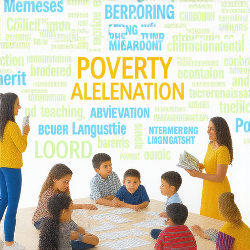 打破語言障礙的圖片，展示扶貧政策的英文用詞，幫助外籍老師理解與教授，提升學生的語言能力，促進國際交流與合作。