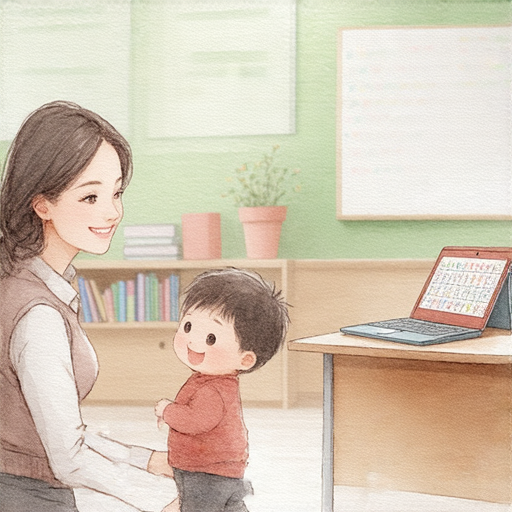 外籍老師與小朋友進行一對一英文教學，孩子專心學習，課堂環境活潑愉快，展現輕鬆學習氛圍，開啟語言冒險，讓孩子快速掌握英語。