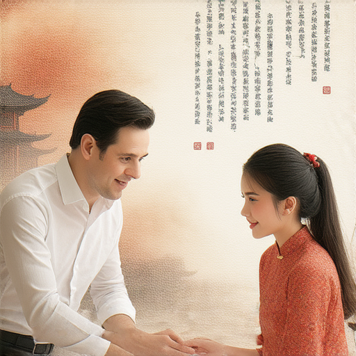 外籍老師一對一教學中，學生專心學習中文，背景展現中國文化元素，強調突破語言障礙及探索中國商業秘密的主題，提升學習體驗。