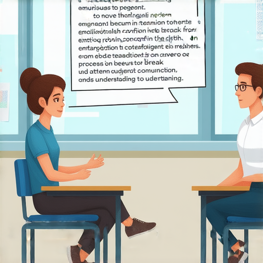 一位外籍英文老師在教室中與學生進行一對一課程，主題為用英文溝通情感困惑，畫面中顯示學習者專注的表情，強調從分手到分工的學習過程。