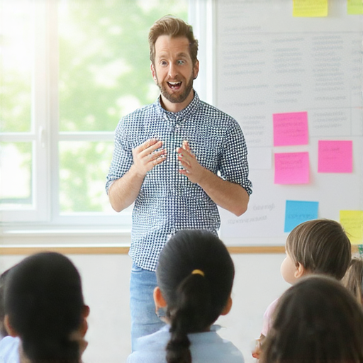外籍老師在教室教授英文短語披荊斬棘，學生們專注聆聽，學習語言的樂趣與挑戰，提升學習效率，讓語言學習變得更輕鬆有效。