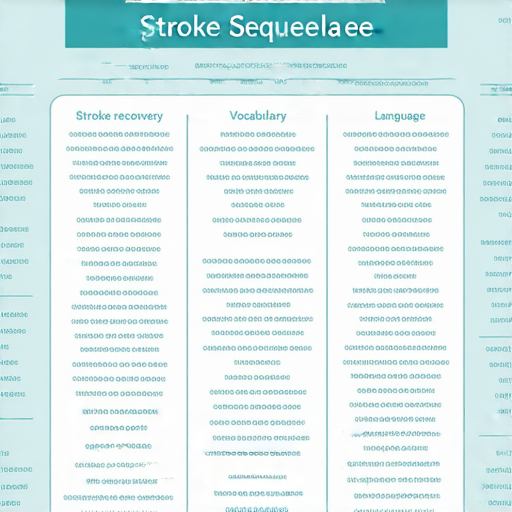 中風後遺症相關英文詞彙的學習圖示，展示關鍵詞彙與解釋，幫助提升交流能力與理解，適合對中風後遺症有興趣的讀者，增進語言技能。