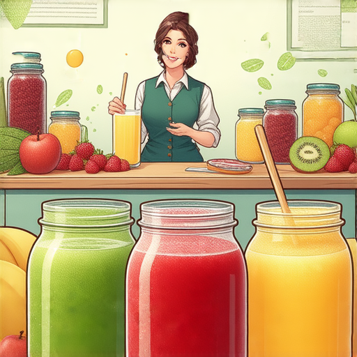 探索英文世界的圖片，展示各種果汁和果醬，外籍老師教學場景，趣味學習美味單字，吸引學生關注，提升英文詞彙，體驗美食文化的美妙。