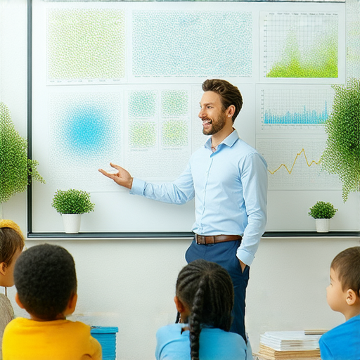 輕鬆掌握空氣流通與淨化的學習場景，專業外籍老師與學生互動，課堂上展示空氣品質圖表，促進學習英文與環保知識。