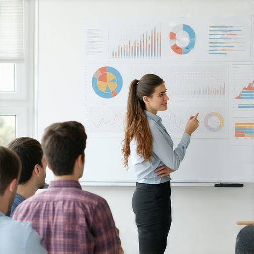 探索市儈經商之道的學習場景，畫面中有外籍英文老師與學生一對一互動，強調市場調查員生涯的啟發，提升商業知識與實踐技能。