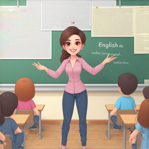 解碼英文標識的圖片，展示外籍老師教學場景，輕鬆教導學生掌握日常用語，背景為教室環境，增進學習氛圍，吸引學習者了解實用英語技巧。