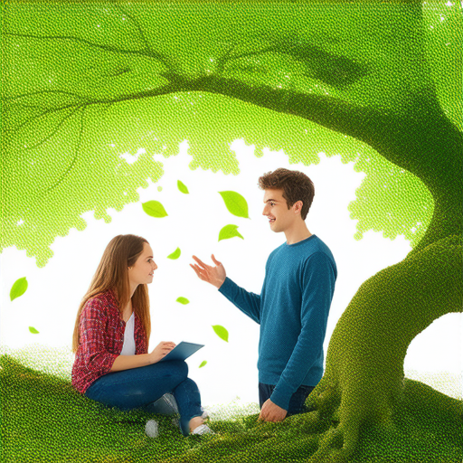 外籍老師一對一教學，樹根與樹葉象徵學習過程，學生積極探索英語秘訣，增強語言能力，立即行動，開啟英語學習之旅。