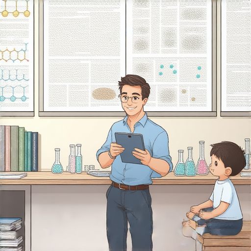 化療、化石及化驗的英文學習主題圖，展示一對一外籍老師教學場景，強調互動學習過程，吸引對化學及生物領域有興趣的學生了解更多知識。