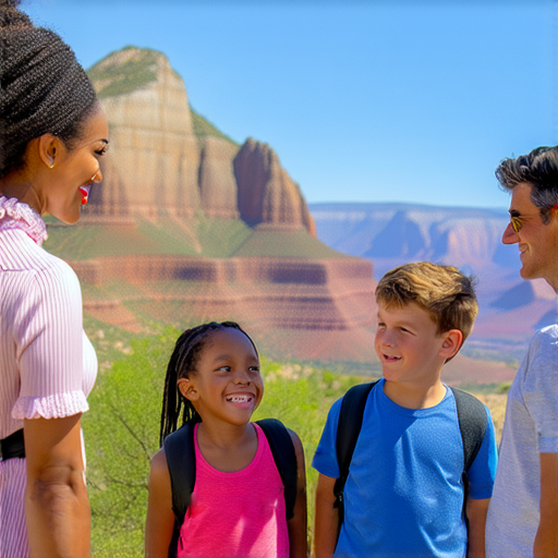 外籍英文老師與學生在大峽谷與大帽山進行戶外學習，探索自然風光與英語魅力，愉快的交流時刻，背景為壯麗的山景和藍天。