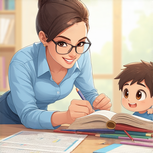 外籍老師一對一教學英語的場景，學生專注聆聽，互動熱烈，背景有學習資料，展現學習的熱情與成就，揭開幸運的秘密，提升英語能力的最佳方式。