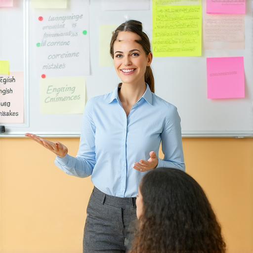 外籍老師指導學生，學習正確英文用法，改善語言能力，提供快樂學習環境，強調今天知道錯誤英文的重要性，邀請更多學生加入學習行列。