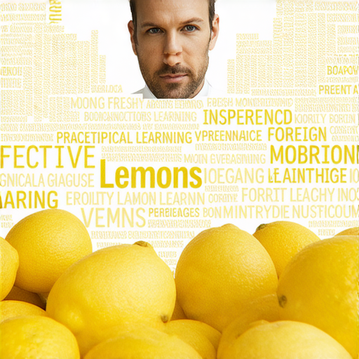 檢驗員在工作中檢查新鮮檸檬，旁邊有關鍵英文單詞展示，強調專業外籍老師一對一教學的內容，讓學習變得更有趣與實用。