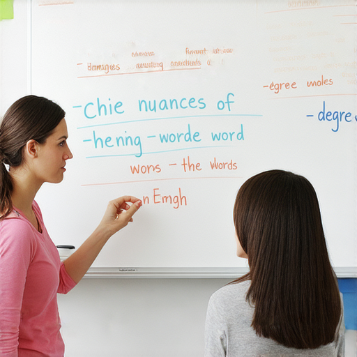 外籍老師一對一教學場景，專注於揭秘英文中「度」的用法，學生專心聆聽，學習如何巧妙運用，提升語言能力，掌握英文交流技巧。