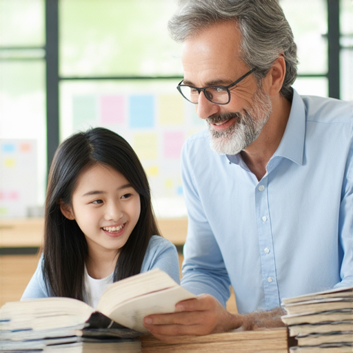 探索大快朵頤的英文魅力的學習場景，一位外籍老師與學生進行一對一指導，專注於提升英語水平的過程，展示互動與學習效果。