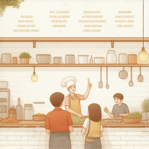 掌握廚房英語的學習課程，專注於廚餘、廚具及廚師術語，透過一對一教學，提升英語能力，適合想與外籍老師互動的學員。