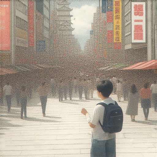 外籍英文老師指導學生學習旅行英文，背景為大阪多元文化景點，展現探索大阪魅力的機會，提供一對一學習的效果。