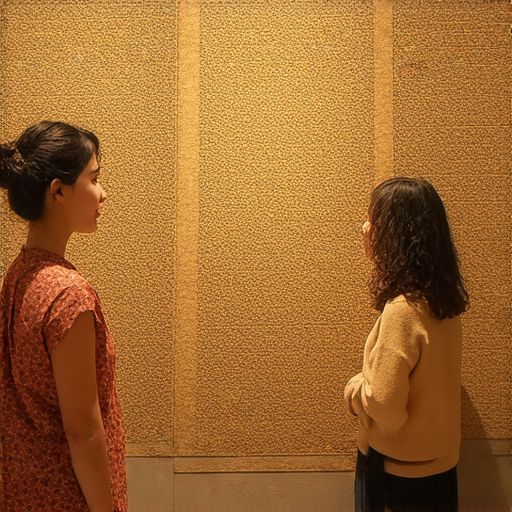 一對一外籍英文教師帶學生探索博物館，解鎖英語世界奧秘，學生專注聆聽，周圍環境展示豐富文物，學習與文化互動的場景，增進語言能力與文化理解。