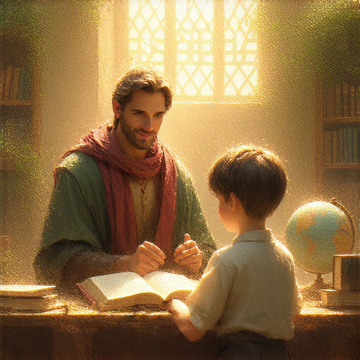 探索天主教的奧秘與魅力的圖片，展現外籍英文老師與學生進行一對一教學的情景，強調互動學習的氛圍，讓人感受知識傳遞的力量。