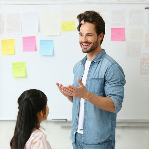 外籍英文老師教學場景，學生與老師互動，一對一服務模式，專注於提升英語能力，無懼擔保與擔心，輕鬆學習的新機會。