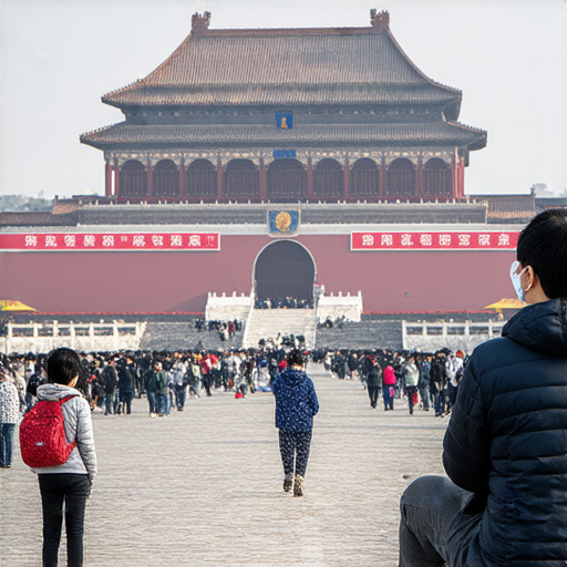 探索天子與天安門的英語奧秘，外籍老師一對一學習，學生在課堂上積極交流，開啟英文學習旅程，背景展示天安門的壯麗景色，充滿文化氛圍。