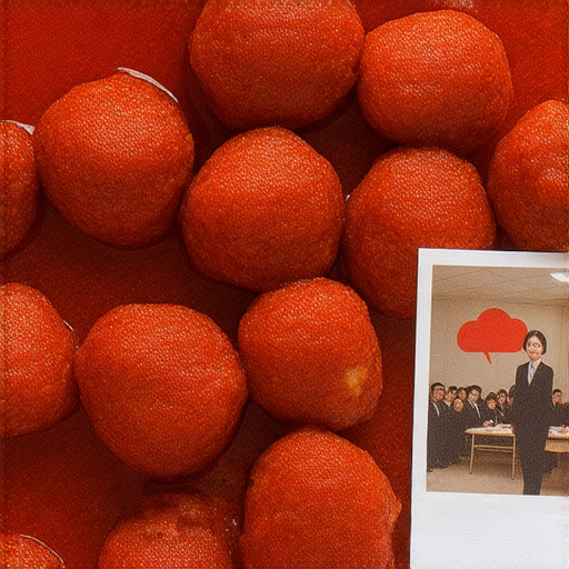 紅燒獅子頭美食展示，鮮豔色彩吸引眼球，背景中有外籍老師與學生互動學習英文，紅色暴雨警告提醒學習的重要性，提升英文能力的理想場景。