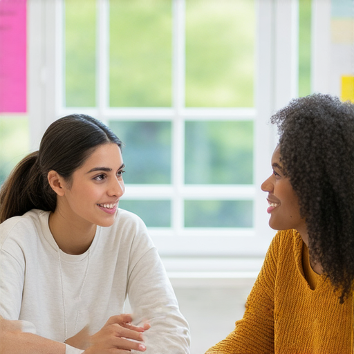 擺脫英語學習障礙的學生正在與外籍老師進行一對一的英語對話，專注提升英文實力，高效學習環境，營造互動交流的場景。