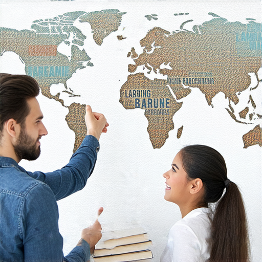 即期品與即時英文教學場景，外籍老師一對一指導學生，學生專注學習，背景展示瞬息萬變的世界，各種文化及語言元素融合，激發學習熱情與探索精神。