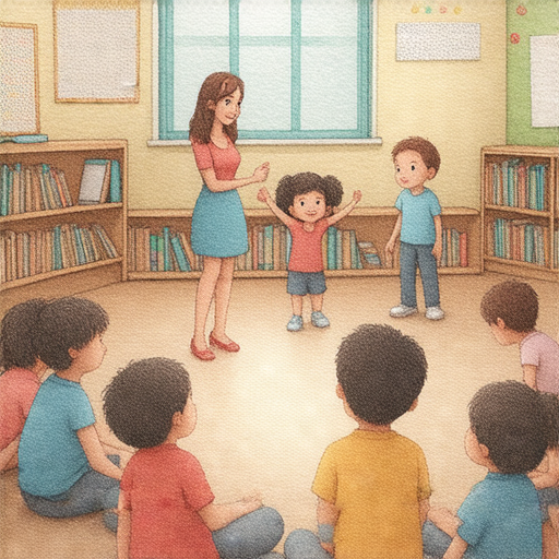 孩子們在教室裡學習英語，互相幫助，展現出善良與鋒芒的精神，老師引導他們勇敢表達，營造出快樂的學習環境，讓孩子們在英文學習之旅中感到驕傲。