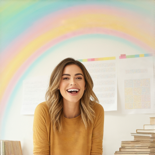 探索彩虹下的英文學習場景，一位外籍教師與學生進行一對一英語教學，展示互動學習的樂趣，助您立即提升英文技巧，加強溝通能力。