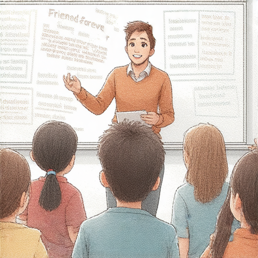 友誼萬歲活動中，外籍英文老師指導學生提升英語交流技巧，學員專注學習，課堂氣氛熱烈，探索新知識，開啟英語學習之旅，增強口語能力，互動交流，友誼與學習相結合。