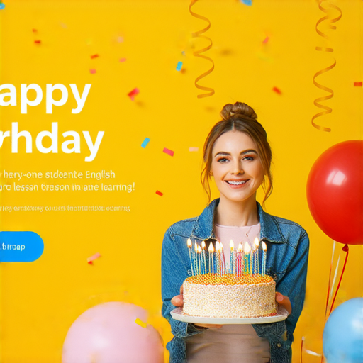 學生生日祝福英文句子與外籍老師一對一課程的宣傳圖片，展示學習的樂趣與祝福魅力，吸引學生提升英文能力及祝福表達。