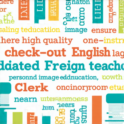 探索英文魅力的圖片，展示從check out到clerk的關鍵詞，強調專屬外籍老師一對一教學的重要性，助你提升英文能力，享受學習過程。