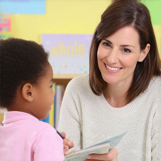 一位外籍老師在教室中，一對一指導學生學習英文，教授「整」字的用法，背景有英文學習教材，強調輕鬆掌握英語技巧，提升學習效率。