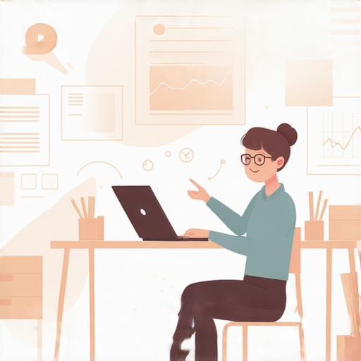 一位外籍老師與學生進行線上英語一對一教學，專注於日常及商務用語，畫面展示互動學習的愉悅氛圍，背景顯示與英語相關的教材與科技元素。