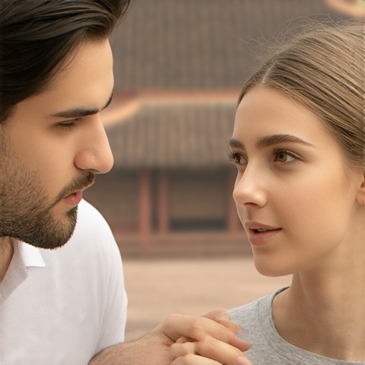 修眉過程中的外籍英文老師與學生面對面溝通，老師指導學生流利表達技巧，背景為修道院，展現學習的獨特環境與修行的結合。