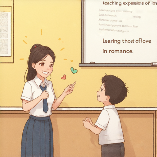 用英文告白的技巧 圖片展示一對一教學的場景 老師與學生互動 愉悅的學習氛圍 掌握浪漫表達的技巧 幫助學生在愛情中自信表達