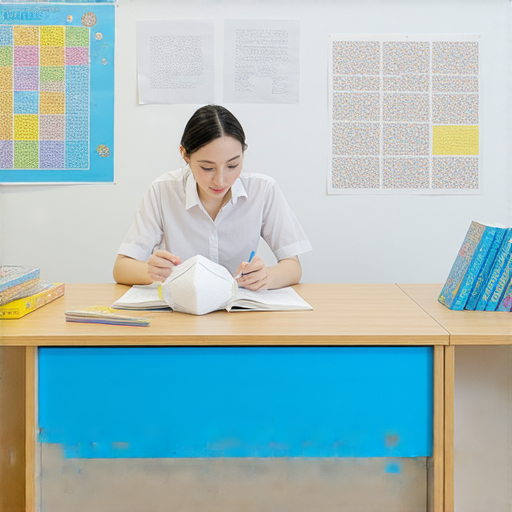 外籍老師一對一教授英文，學生沉浸在學習環境中，旁邊有N95口罩，強調語言學習與防疫安全的結合，探索新境界，提升英文能力。