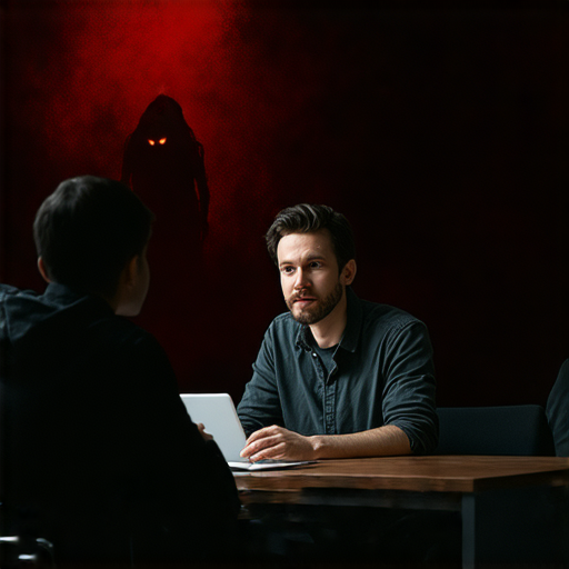 外籍英文老師一對一授課，教學生用英文表達恐怖片中的驚悚情感，背景展示恐怖片場景，吸引人探索恐怖故事的真相，提升英語表達能力。