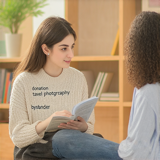 外籍老師進行一對一教學，學生專注於學習英文單詞施捨、旅拍和旁觀者，圖片展示友好的學習環境和互動氛圍，促進語言能力提升。