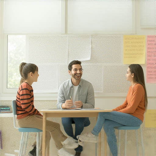 深入探究Wilson的涵義，外籍老師指導英語學習，提升語言能力的場景，展示學生與外籍老師互動，學習環境充滿活力，強調語言學習的重要性和實用性。