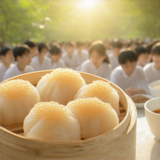 早上陽光普照，學生們在外籍老師的指導下，享受英語學習的樂趣，桌上擺放著傳統早茶，象徵著祝福與康復，展現美好的一天開始。