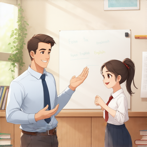 外籍老師一對一教學場景，學生專心學習流利英文，增強自信，適應各種日常生活場景，提升英文能力，享受輕鬆學習過程。