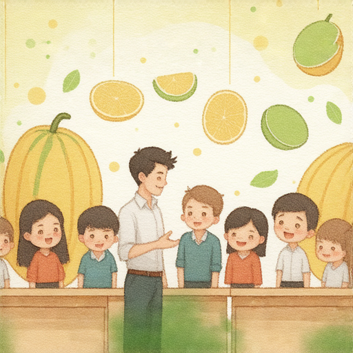 探索哈密瓜的英文知識與外籍老師教學服務，學生輕鬆學習英語的場景，充滿互動與參與，營造愉快學習氛圍，提升語言能力。